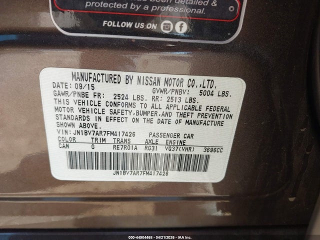 Продажа на аукционе авто 2015 Infiniti Q50 Premium, vin: JN1BV7AR7FM417426, номер лота: 44904468