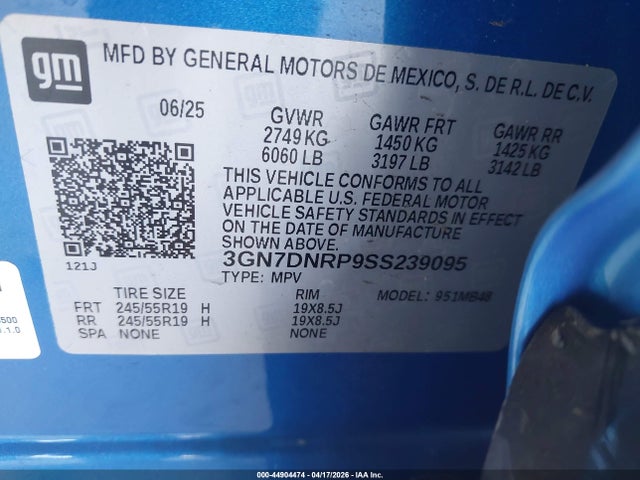 Aukcja sprzedaży 2025 Chevrolet Equinox Ev Lt 2, vin: 3GN7DNRP9SS239095, numer aukcji: 44904474