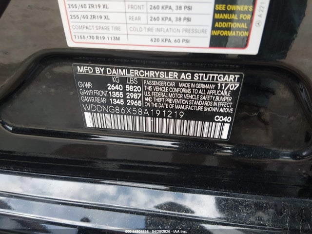 2008 MERCEDES-BENZ S 550 WDDNG86X58A191219 Photo 8