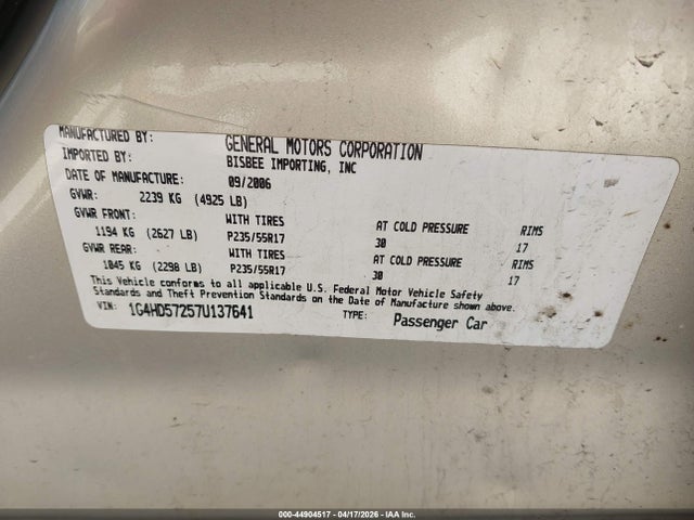 Продаж на аукціоні авто 2007 Buick Lucerne Cxl, vin: 1G4HD57257U137641, номер лоту: 44904517