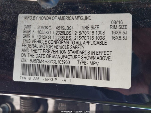 Honda CR-V LX 2016 5J6RM4H37GL105963 Image 9