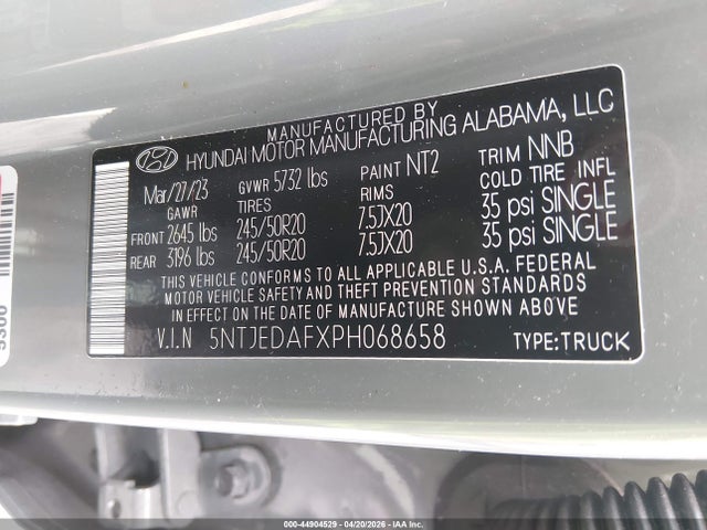 Auction sale of the 2023 Hyundai Santa Cruz Limited, vin: 5NTJEDAFXPH068658, lot number: 44904529