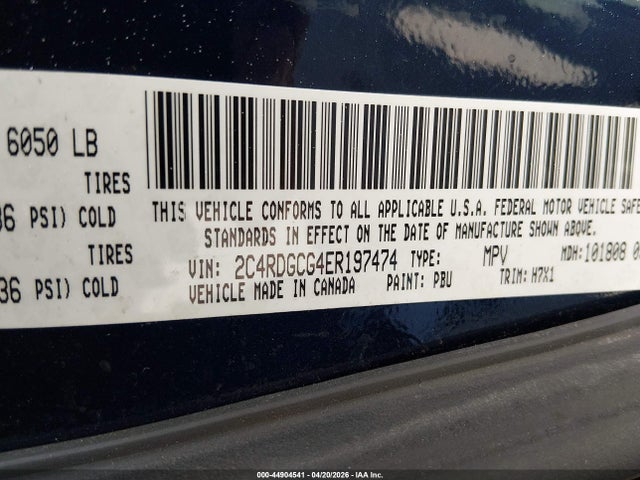Продажа на аукционе авто 2014 Dodge Grand Caravan Sxt, vin: 2C4RDGCG4ER197474, номер лота: 44904541