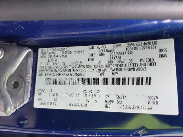 44904556 :رقم المزاد ، 1FMCU0F76EUA35580 vin ، 2014 Ford Escape S مزاد بيع