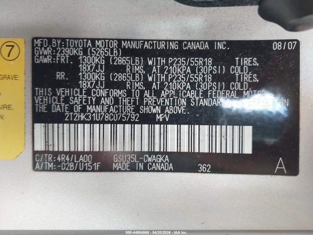 Продаж на аукціоні авто 2008 Lexus Rx 350, vin: 2T2HK31U78C075792, номер лоту: 44904568