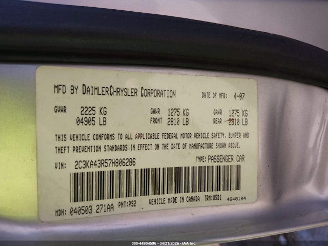 2007 Chrysler 300 მანქანა იყიდება აუქციონზე, vin: 2C3KA43R57H806286, აუქციონის ნომერი: 44904596