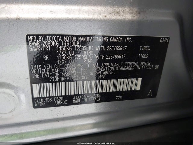 Продажа на аукционе авто 2024 Toyota Rav4 Le, vin: 2T3H1RFV1RC273840, номер лота: 44904601
