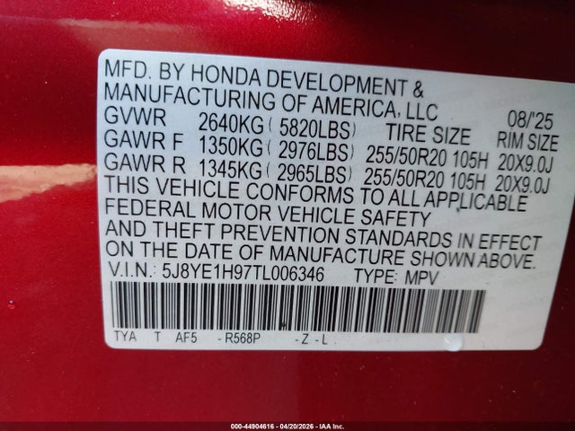 Продажа на аукционе авто 2026 Acura Mdx A-spec Advance Package, vin: 5J8YE1H97TL006346, номер лота: 44904616