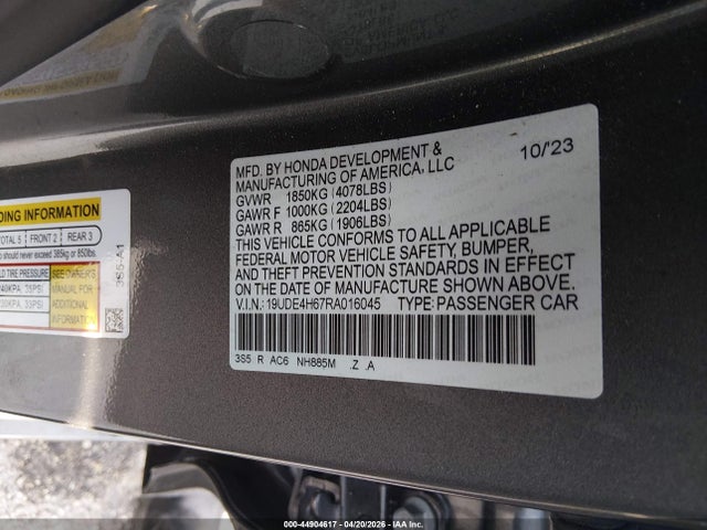 Aukcja sprzedaży 2024 Acura Integra A-spec Technology, vin: 19UDE4H67RA016045, numer aukcji: 44904617