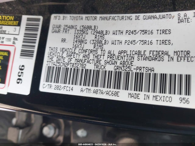 44904623 :رقم المزاد ، 3TYAZ5CN2PT032782 vin ، 2023 Toyota Tacoma Sr5 V6 مزاد بيع