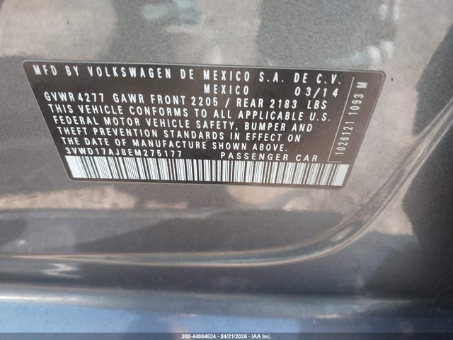3VWD17AJ8EM275177 Volkswagen Jetta 1.8t Se