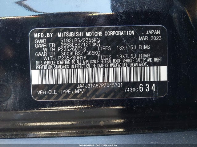 Aukcja sprzedaży 2023 Mitsubishi Outlander Es 2.5 2wd, vin: JA4J3TA87PZ045731, numer aukcji: 44904656