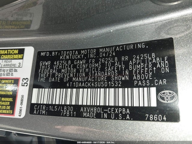 44904669 :رقم المزاد ، 4T1DAACK4SU501532 vin ، 2025 Toyota Camry Xse مزاد بيع