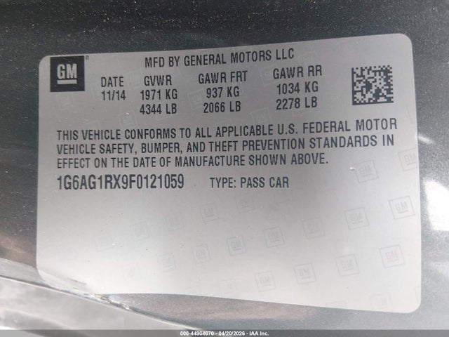 Продаж на аукціоні авто 2015 Cadillac Ats Standard, vin: 1G6AG1RX9F0121059, номер лоту: 44904670