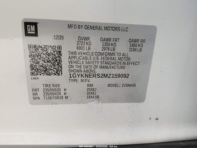 44904691 :رقم المزاد ، 1GYKNERS2MZ159092 vin ، 2021 Cadillac Xt5 Fwd Premium Luxury مزاد بيع