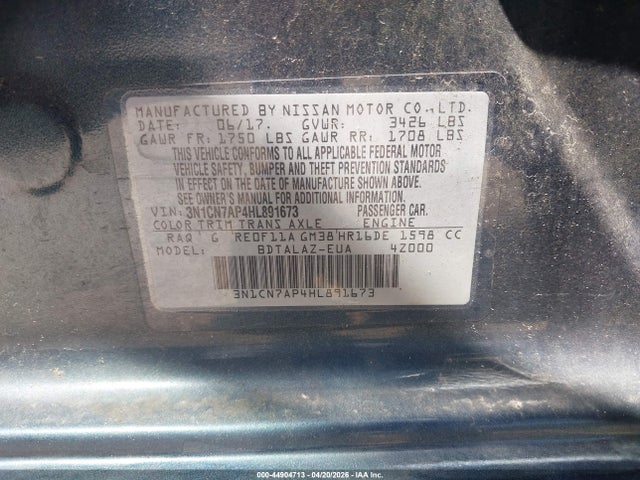 44904713 :رقم المزاد ، 3N1CN7AP4HL891673 vin ، 2017 Nissan Versa 1.6 S+ مزاد بيع
