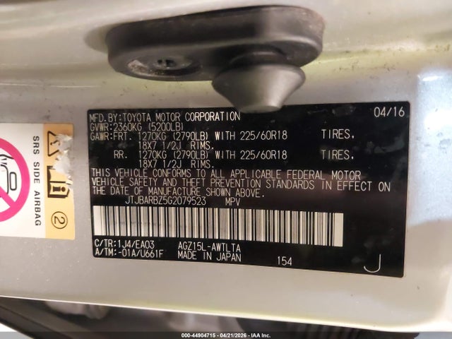 Aukcja sprzedaży 2016 Lexus Nx 200t, vin: JTJBARBZ5G2079523, numer aukcji: 44904715