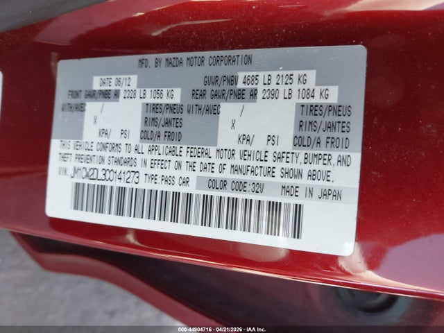 Продажа на аукционе авто 2012 Mazda Mazda5 Grand Touring, vin: JM1CW2DL3C0141273, номер лота: 44904716