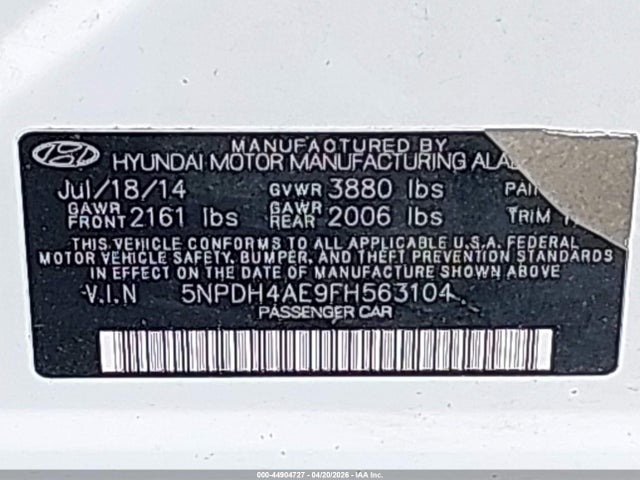 Продажа на аукционе авто 2015 Hyundai Elantra Se, vin: 5NPDH4AE9FH563104, номер лота: 44904727