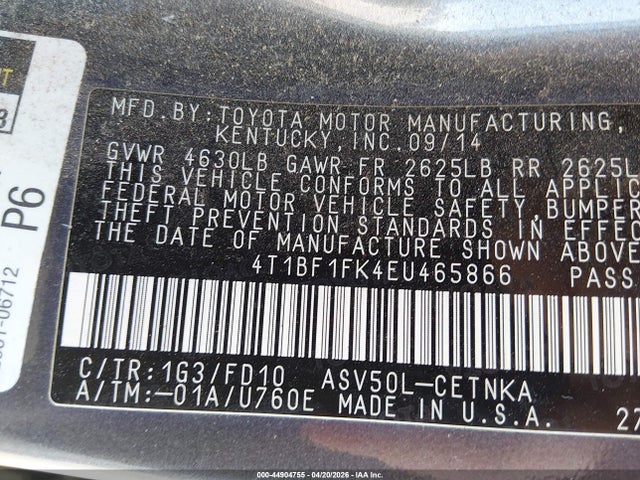 Toyota CAMRY LE 2014 4T1BF1FK4EU465866 Image 9