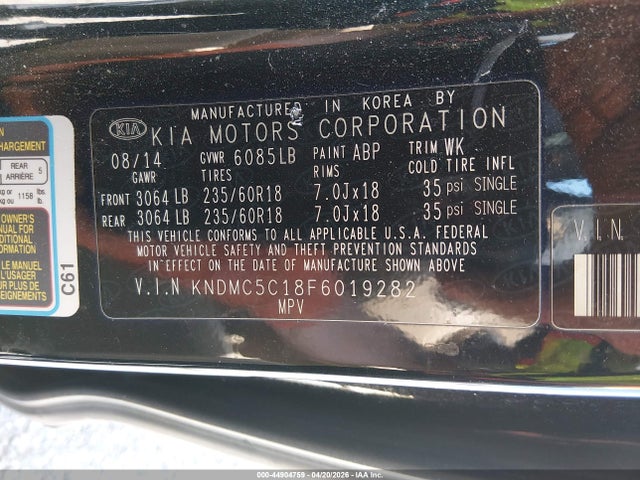 Продажа на аукционе авто 2015 Kia Sedona Sx, vin: KNDMC5C18F6019282, номер лота: 44904759