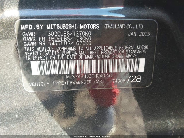 Продаж на аукціоні авто 2015 Mitsubishi Mirage De, vin: ML32A3HJ6FH040231, номер лоту: 44904761