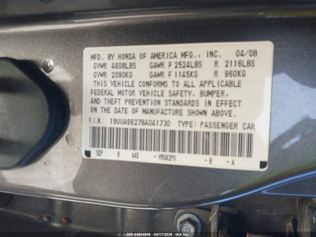 2008 Acura Tl 3.2 მანქანა იყიდება აუქციონზე, vin: 19UUA66278A041730, აუქციონის ნომერი: 44904806