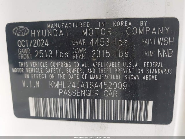 Продаж на аукціоні авто 2025 Hyundai Sonata Se, vin: KMHL24JA1SA452909, номер лоту: 44904811