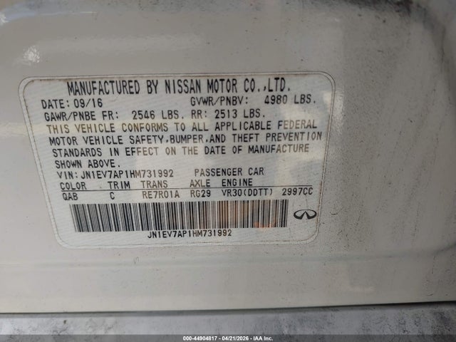 Продажа на аукционе авто 2017 Infiniti Q50 3.0t Premium, vin: JN1EV7AP1HM731992, номер лота: 44904817
