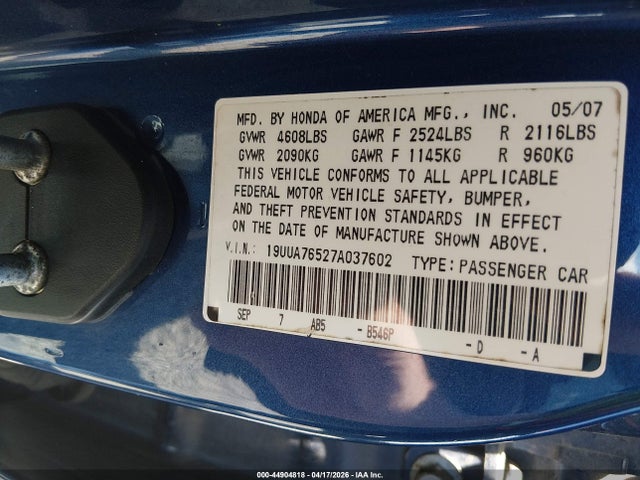 Продажа на аукционе авто 2007 Acura Tl Type S, vin: 19UUA76527A037602, номер лота: 44904818