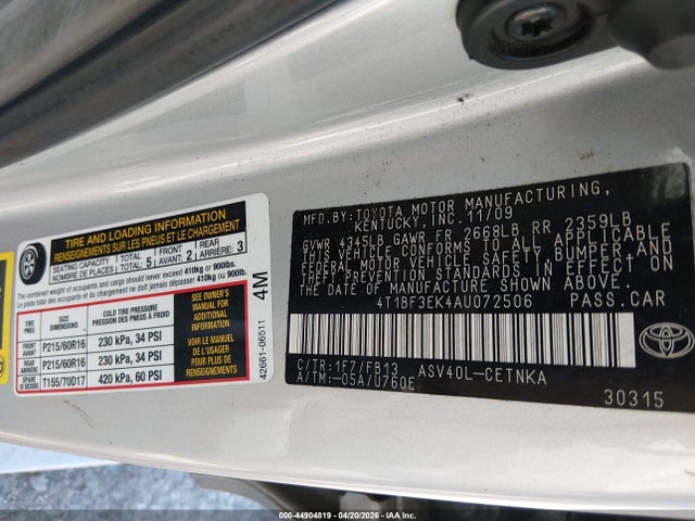Продажа на аукционе авто 2010 Toyota Camry, vin: 4T1BF3EK4AU072506, номер лота: 44904819
