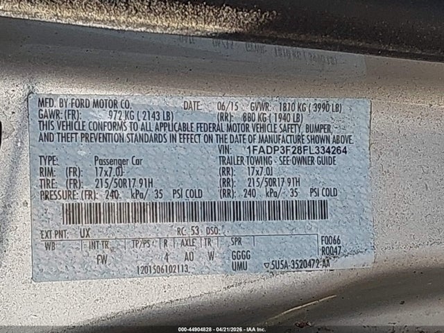 Aukcja sprzedaży 2015 Ford Focus Se, vin: 1FADP3F28FL334264, numer aukcji: 44904828