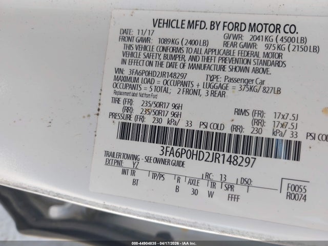 2018 FORD FUSION 3FA6P0HD2JR148297 Photo 8