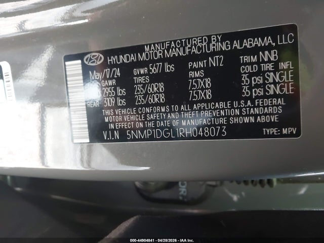 Aukcja sprzedaży 2024 Hyundai Santa Fe Se, vin: 5NMP1DGL1RH048073, numer aukcji: 44904841
