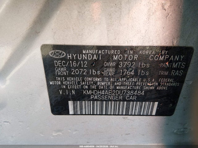 Продаж на аукціоні авто 2013 Hyundai Elantra Gls, vin: KMHDH4AE2DU738484, номер лоту: 44904856