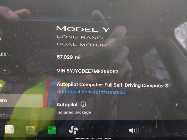 2021 Tesla Model Y Long Range Dual Motor All-wheel Drive მანქანა იყიდება აუქციონზე, vin: 5YJYGDEE7MF265063, აუქციონის ნომერი: 44904862