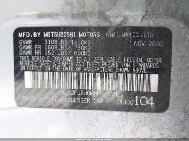 44904874 :رقم المزاد ، ML32FUFJ0MHF01319 vin ، 2021 Mitsubishi Mirage G4 Carbonite Edition/es/le مزاد بيع