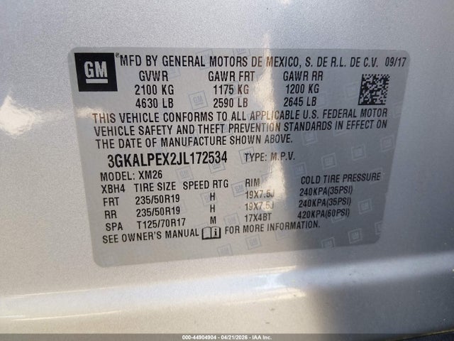 Aukcja sprzedaży 2018 Gmc Terrain Slt, vin: 3GKALPEX2JL172534, numer aukcji: 44904904
