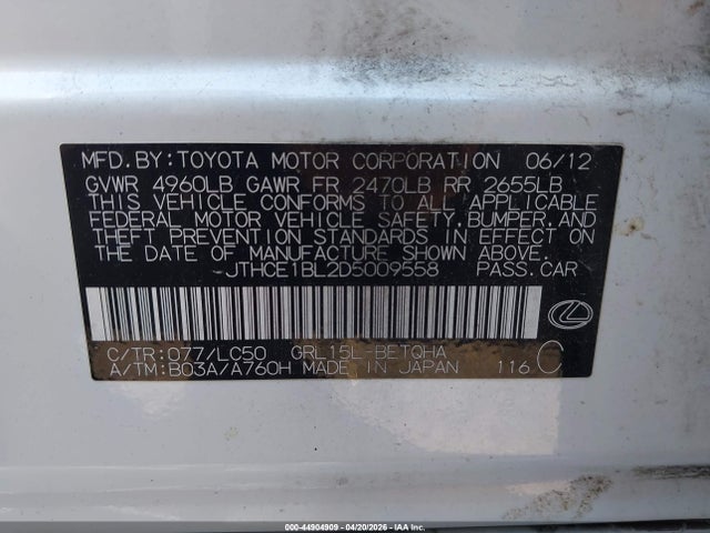 Продажа на аукционе авто 2013 Lexus Gs 350, vin: JTHCE1BL2D5009558, номер лота: 44904909