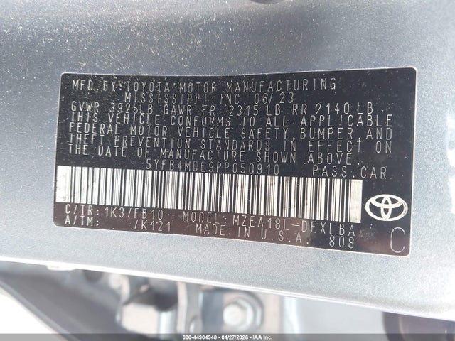 Aukcja sprzedaży 2023 Toyota Corolla Le, vin: 5YFB4MDE9PP050910, numer aukcji: 44904948
