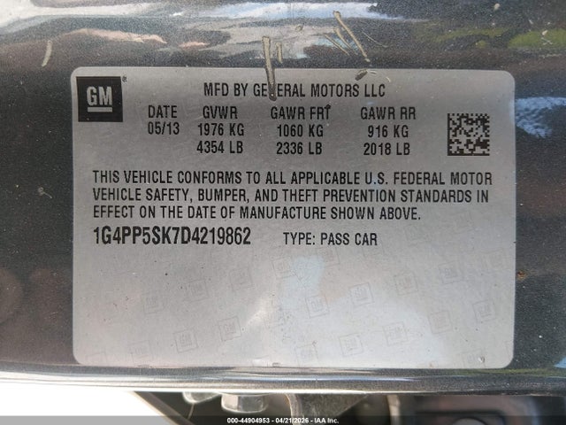 44904953 :رقم المزاد ، 1G4PP5SK7D4219862 vin ، 2013 Buick Verano مزاد بيع
