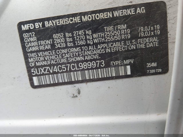 Продажа на аукционе авто 2012 Bmw X5 Xdrive35i/xdrive35i Premium/xdrive35i Sport Activity, vin: 5UXZV4C57CL989973, номер лота: 44904954