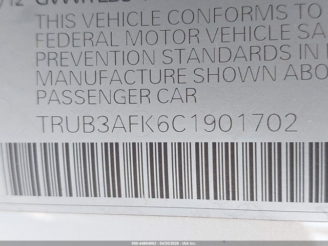 2012 Audi Tt Rs მანქანა იყიდება აუქციონზე, vin: TRUB3AFK6C1901702, აუქციონის ნომერი: 44904962
