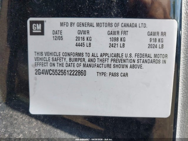 Продаж на аукціоні авто 2006 Buick Lacrosse Cx, vin: 2G4WC552561222860, номер лоту: 44904967