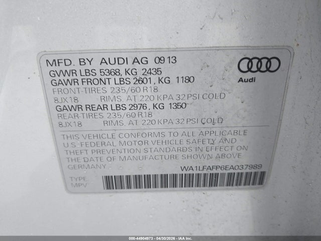 Продажа на аукционе авто 2014 Audi Q5 2.0t Premium, vin: WA1LFAFP6EA037989, номер лота: 44904973