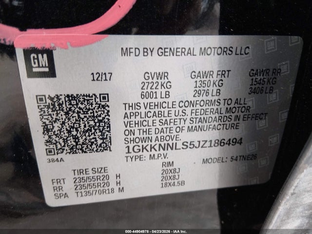 Aukcja sprzedaży 2018 Gmc Acadia Slt-2, vin: 1GKKNNLS5JZ186494, numer aukcji: 44904978