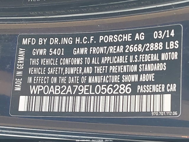 Продаж на аукціоні авто 2014 Porsche Panamera 4s, vin: WP0AB2A79EL056286, номер лоту: 44904991
