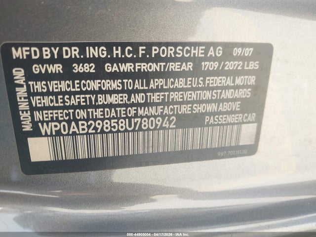 2008 PORSCHE CAYMAN S WP0AB29858U780942 Photo 8