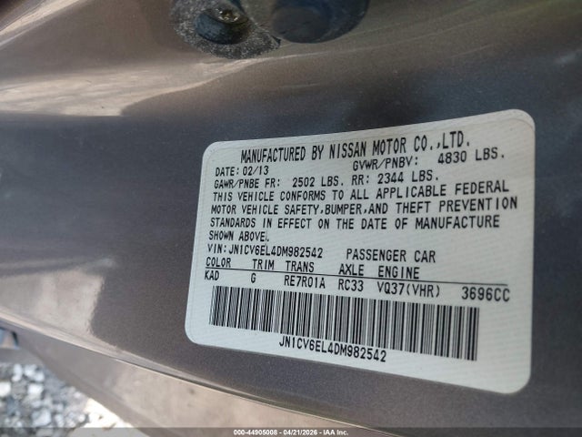 44905008 :رقم المزاد ، JN1CV6EL4DM982542 vin ، 2013 Infiniti G37x مزاد بيع