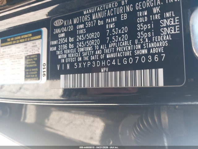Aukcja sprzedaży 2020 Kia Telluride Ex, vin: 5XYP3DHC4LG070367, numer aukcji: 44905015